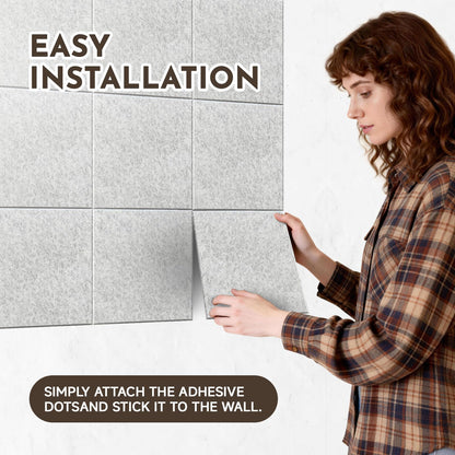 MISSDAY Light Grey Acoustic Wall Panel Large Felt Bulletin Board 48" x 36" Cork Board for Wall, 12-Pack Boards with 72 Adhesive Tabs, 50 Pins, Pin Board for Home Office Classroom Soundproof Wall Tile