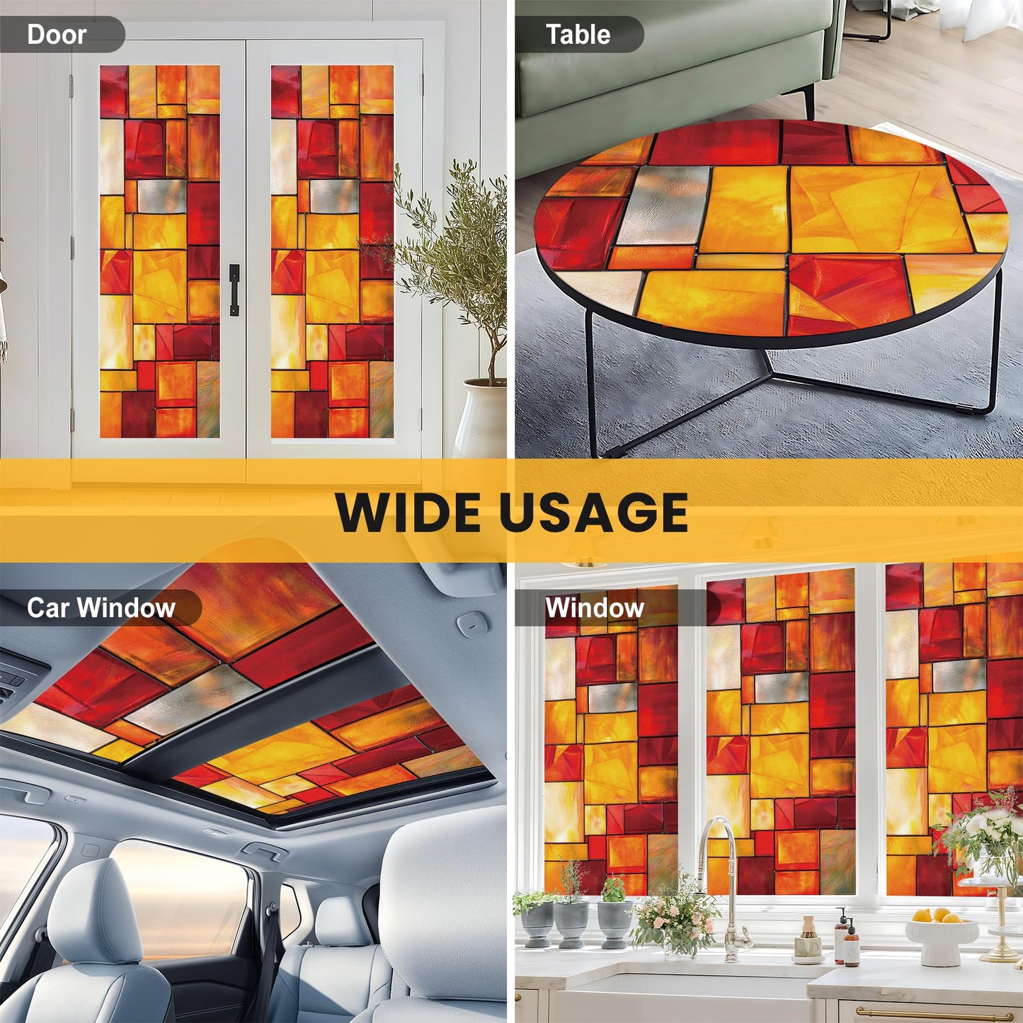 AOHMPT Stained Glass Window Privacy Film Static Cling - Rainbow Glass Decorative Sun Blocking Window Covering, Non-Adhesive Removable Stickers for Home & Office, 17.5" x 39.3"