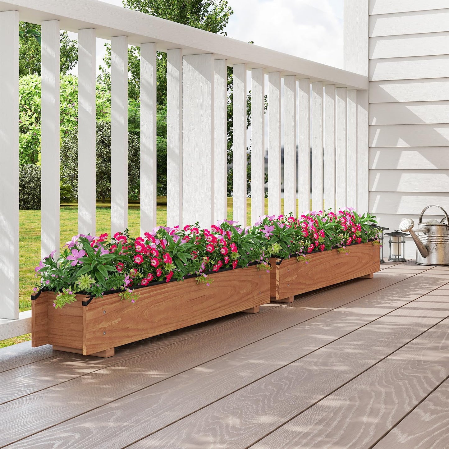 Giantex Wood Raised Garden Bed, Rectangular Planter Box w/Drainage Hole, Removable Liner for Growing Vegetable Flower Herb, Indoor Outdoor Plant Container for Backyard Deck Balcony, 36"x7"x7"