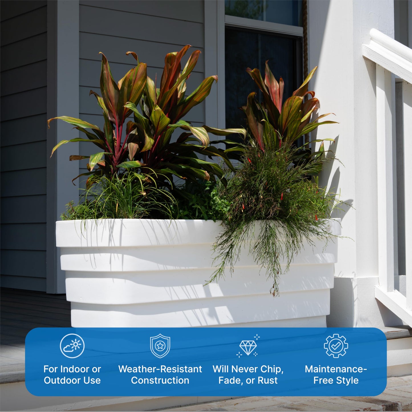 Step2 Wave Trough Planter, Large Planters for Outdoor Plants, Gardening and Flower Pot for Patio or Porch, Efficient Drainage, Durable Plastic, White, 2-Pack