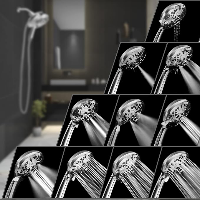 INAVAMZ Shower Head with Handheld High Pressure: Hand Held Shower Head & Rain Shower Head 2-IN-1 Shower Head with 59" Rotatable Stainless Steel Hose, Shower Trim Systems, Sliver 2.5 GPM 15391