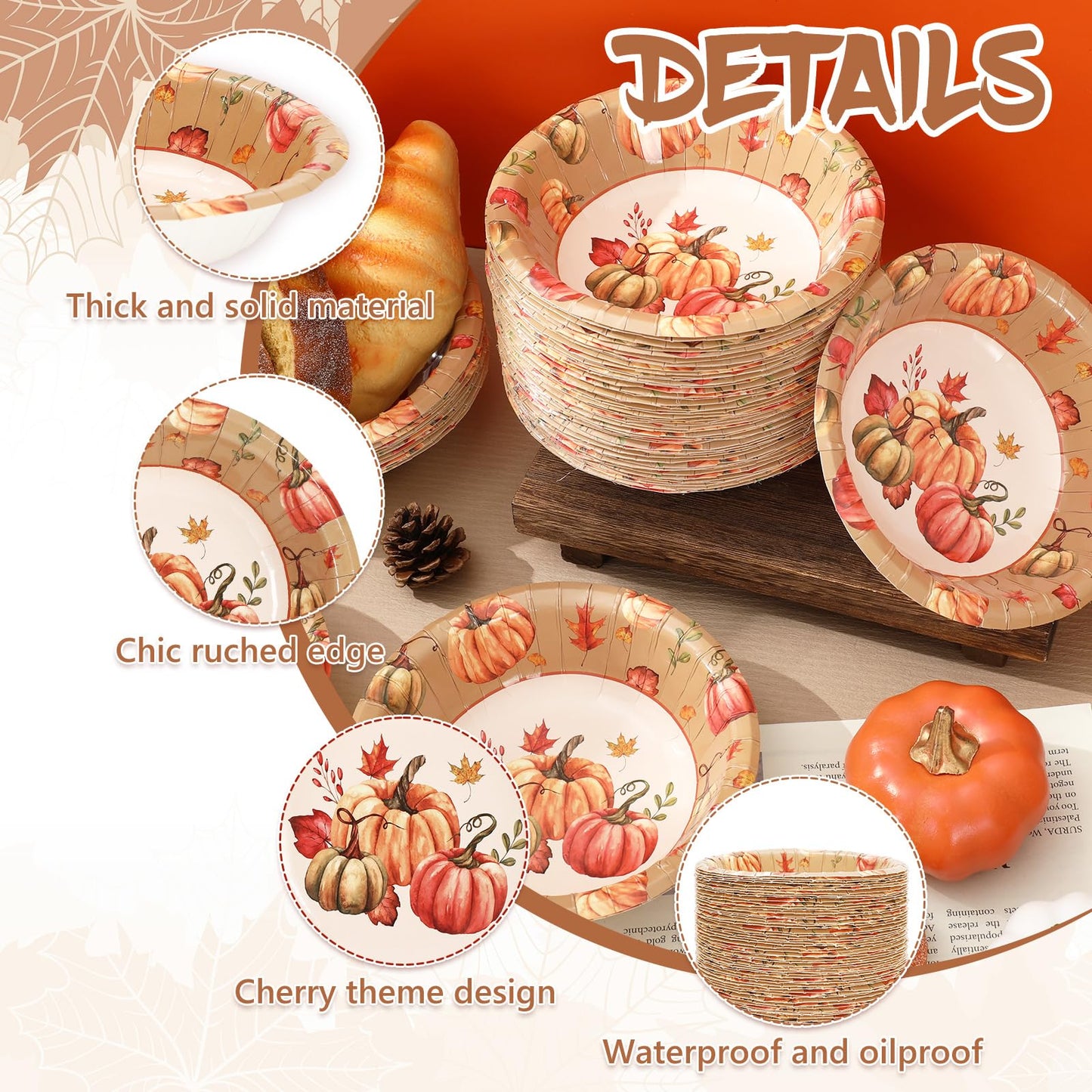 Whaline 100 Pcs Fall Paper Bowls Pumpkin Leaves Disposable Serving Bowls Watercolor Pumpkin Ice Cream Bowl for Autumn Thanksgiving Party Supplies