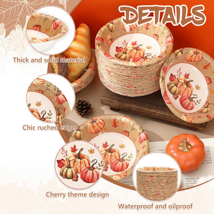 Whaline 100 Pcs Fall Paper Bowls Pumpkin Leaves Disposable Serving Bowls Watercolor Pumpkin Ice Cream Bowl for Autumn Thanksgiving Party Supplies