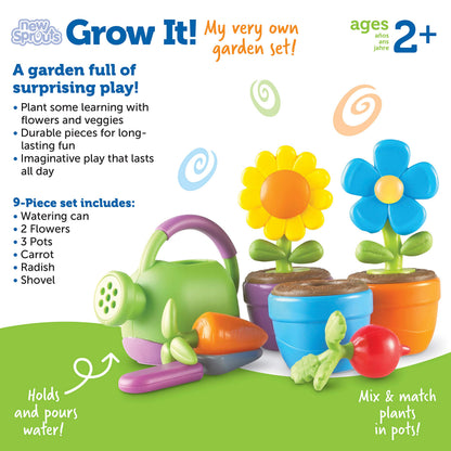 Learning Resources New Sprouts Grow It! Toddler Gardening Set - 9 Pieces, Ages 2+ Toddler Learning Toys, Garden Toys for Kids, Spring and Easter Toys for Boys and Girls