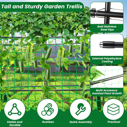 PKBD Tall Garden Arch Trellis for Climbing Plants Outdoor, 7.5 ft Tall Polyethylene-Coated Stainless Steel Garden Arch for Climbing Vine Vegetable/Fruit/Flower, Cucumber Trellis for Raised Bed, Black