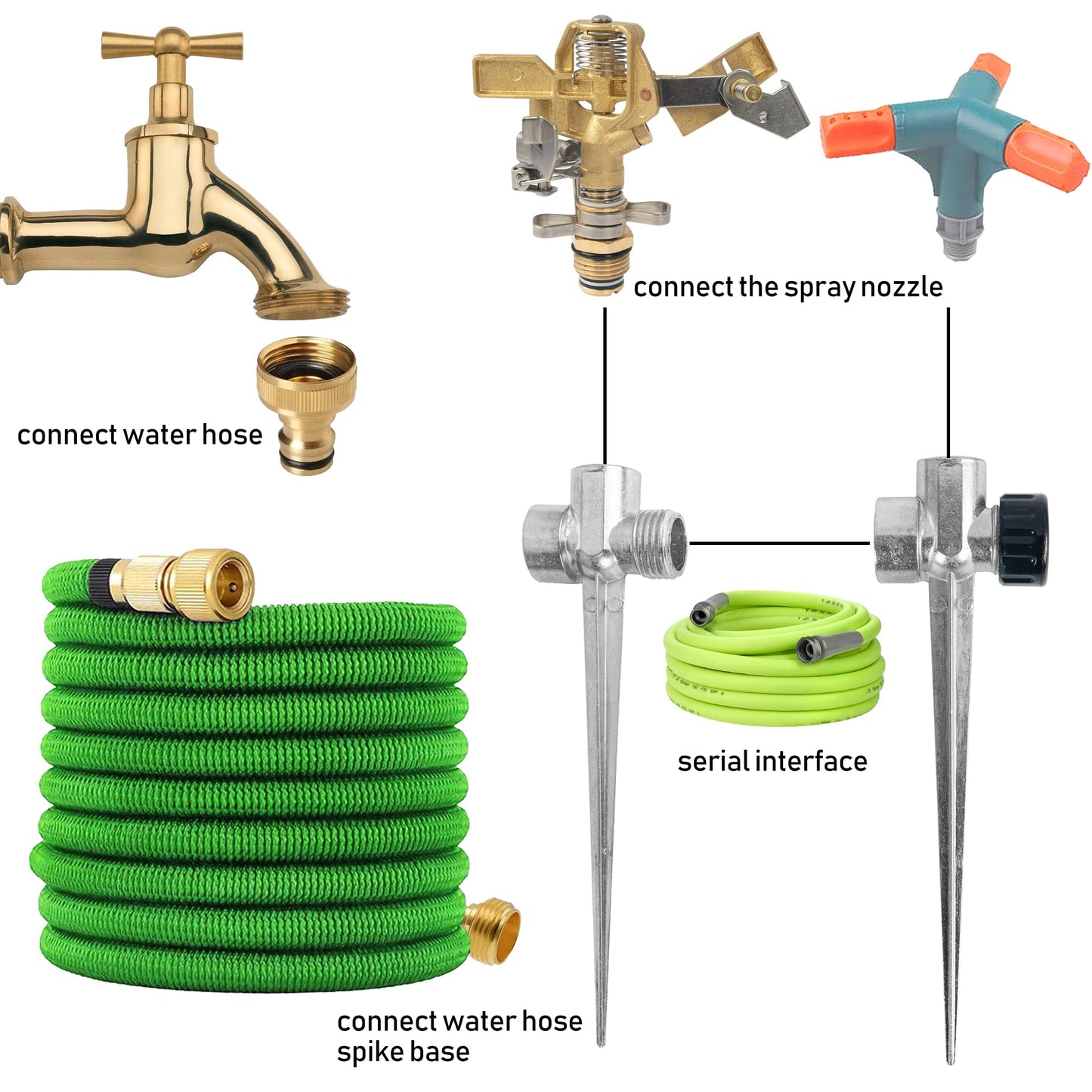 Hourleey 6 Pack 1/2 inch Zinc Alloy Lawn Sprinkler Spike Base, Water Flow Thru Sprinkler for Yard, Lawn, Garden and Grass Irrigation