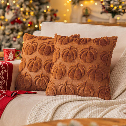 SINYASAN Burnt Orange Fall Pumpkin Decorative Throw Pillow Covers Set of 2, 18x18 Inch Soft Plush 3D Embroidered Halloween Pillow Covers for Fall Decorations Farmhouse Cushion Covers for Thanksgiving