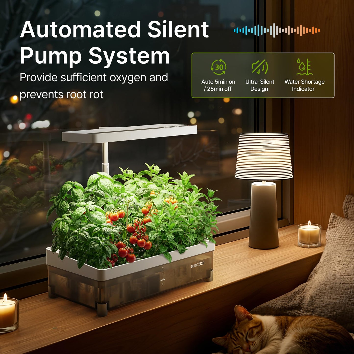 SUNCOZE Hydroponics Growing System Kit 13 Pods, Indoor Garden with Dimmable Grow Light, 4L Visible Water Tank with Adjustable Height to 12.8",Digital Timer & Water/Nutrient Reminder, Gardening Gifts