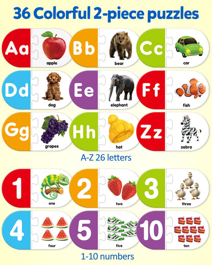 Coogam Learning Alphabet Matching Game, 36pcs Self-Correcting Sight Words Letter Number Cards, Fine Motor Educational Montessori Toy for Preschool Kindergarten 3 4 5 Years Old
