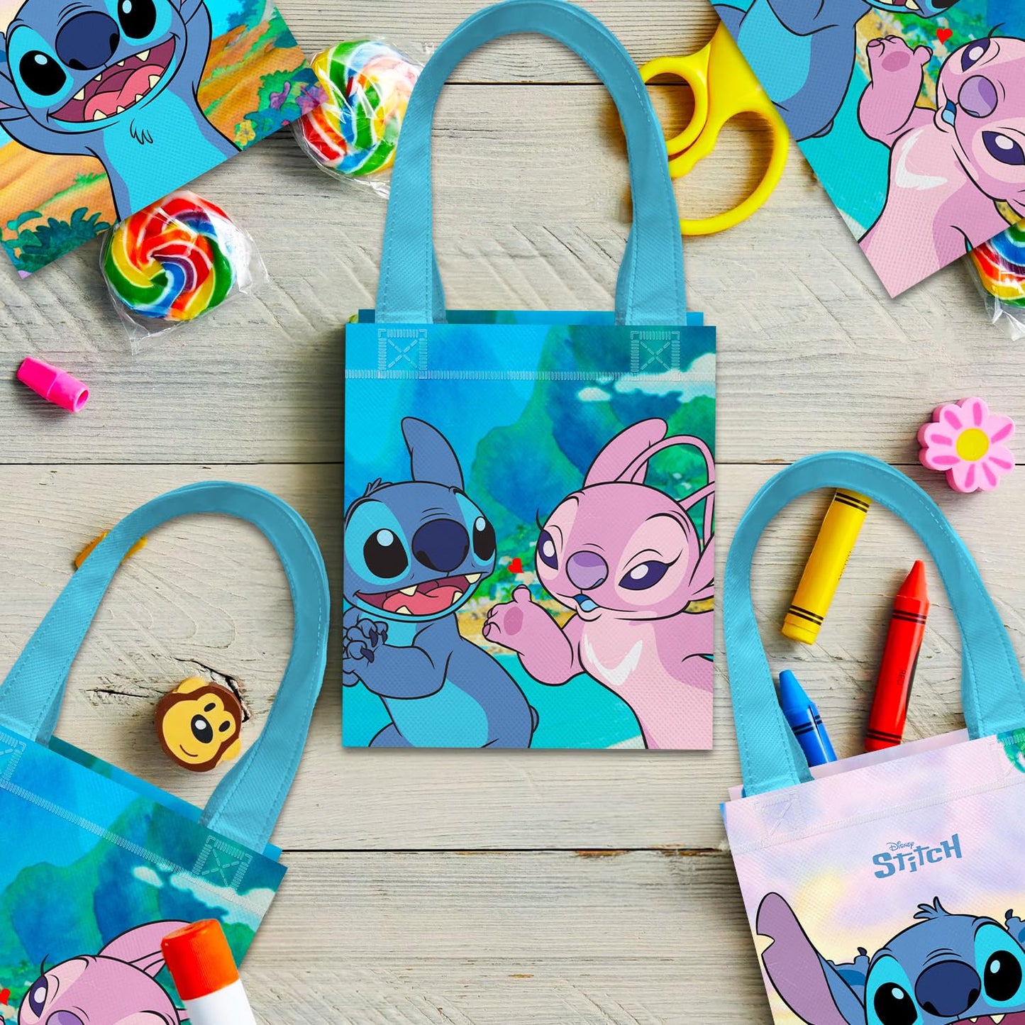 Disney Lilo and Stitch Party Favor Bags Bundle – 12 Pack of 8 Inch Goodie Bags for Kids Bulk Reusable Mini Totes | Stitch Birthday Party Supplies for Boys, Girls