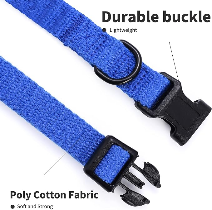 Mile High Life Soft & Strong Poly Cotton Adjustable Dog Collar with Quick Release Buckle for Small to Large Dogs(Blue, Large Neck 15"-19")