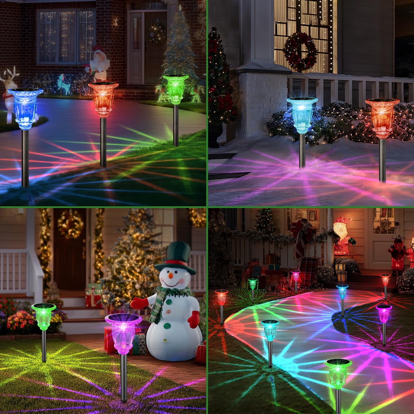 Solar Pathway Lights Outdoor 2 Pack, 10 Modes RGB Color Changing & White Solar Garden Lights, 17.5" IP65 Waterproof Glass Stainless Steel Solar Powered Landscape Lights for Yard Walkway Driveway Patio