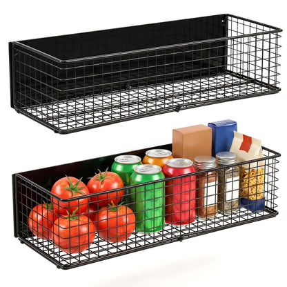kuyeyzu 2 Pack Magnetic Basket Organizer Holder for Fridge Magnetic Shelf Spice Rack for Whiteboard, Garage, Kitchen, Workshop Black