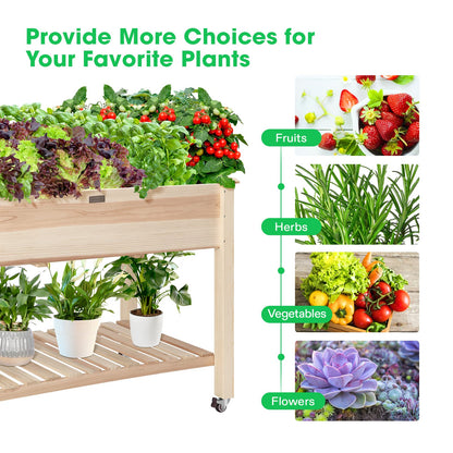 VIVOSUN Elevated Wooden Raised Garden Bed, 46 x 24 x 32 Inches, Mobile Outdoor Planter Box with Storage Shelf and Protective Liner for Outdoor Use, with Lockable Wheels