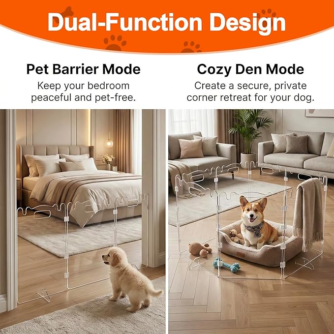 Acrylic Dog Gate, 31in Tall Freestanding Clear Pet Gate for Doorways, Transparent Clear Dog Gate Indoor for Large Openings & Stairs, Foldable Pet Gate for Dogs (4 Panel - 80'' W x 31'' H)