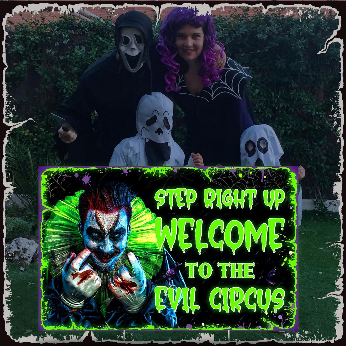 Colingmill Halloween Decorations Outdoor Circus Clown Yard Signs with Stake Large Fluorescent Scary Creepy Carnival Decor Welcome to The Evil Circus Lawn Sign for Outside Garden Halloween Party Decor
