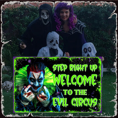 Colingmill Halloween Decorations Outdoor Circus Clown Yard Signs with Stake Large Fluorescent Scary Creepy Carnival Decor Welcome to The Evil Circus Lawn Sign for Outside Garden Halloween Party Decor