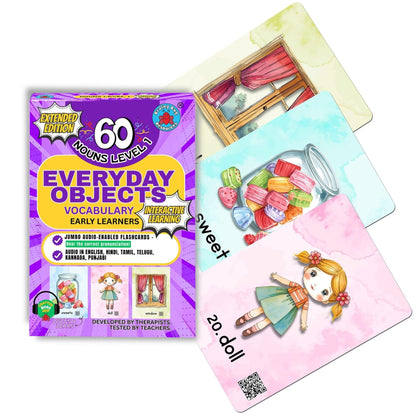 Brainy Bug Resources Flashcards with App-Enabled Audio Feature | 60 Everyday Objects Level 1 | Nouns | Audio in Hindi, English, Punjabi, Tamil, Kannada, Telugu | Spoken English | Special Kids