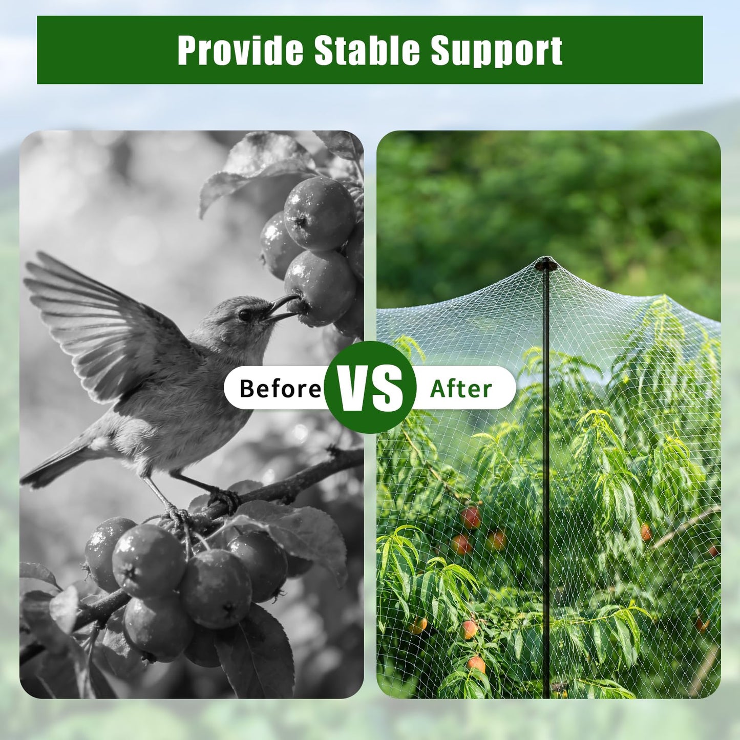 DOLEMODUO 72 Inch Garden Stake Netting Support, 4PCS Heavy Duty & Rust Proof Powder Coated Steel Plant Stakes for Garden Fencing, Plant & Crop Protection from Wildlife