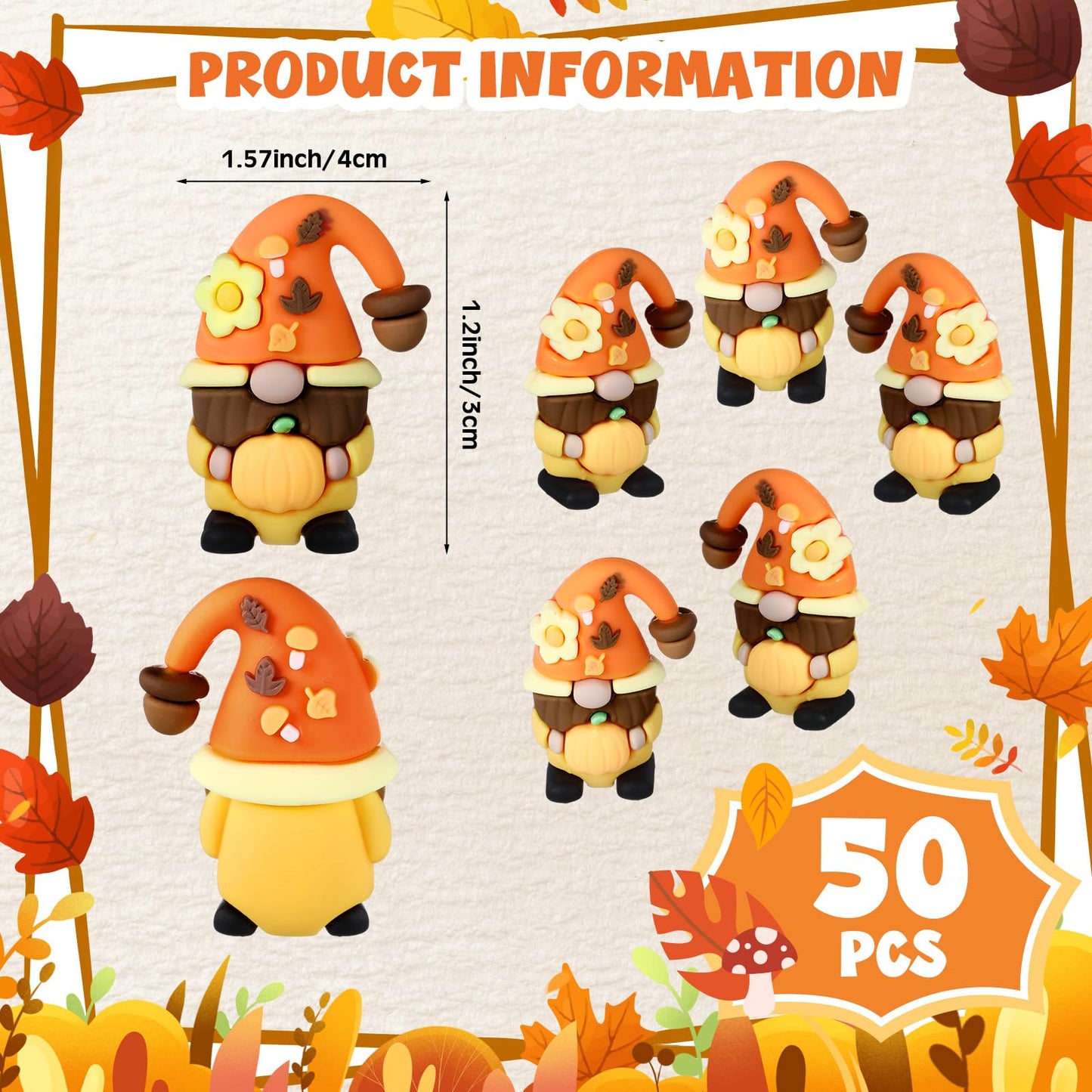 Halloscume 50 Pcs Mini Fall Gnomes Tiny Thanksgiving Figurines to Hide Pumpkin Miniature Ornaments Small Gnomes Figurines for Harvest Thanksgiving Decorations