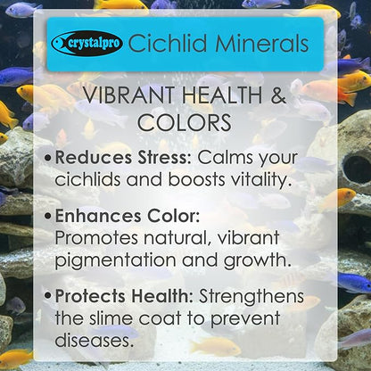 Crystalpro Cichlid Minerals 4.22 Oz - Mineral Additive for Cichlids Replenishes Protective Coat Improves Respiration and General Health Freshwater Aquarium Salt (125 ml) Treats 660 Gallons