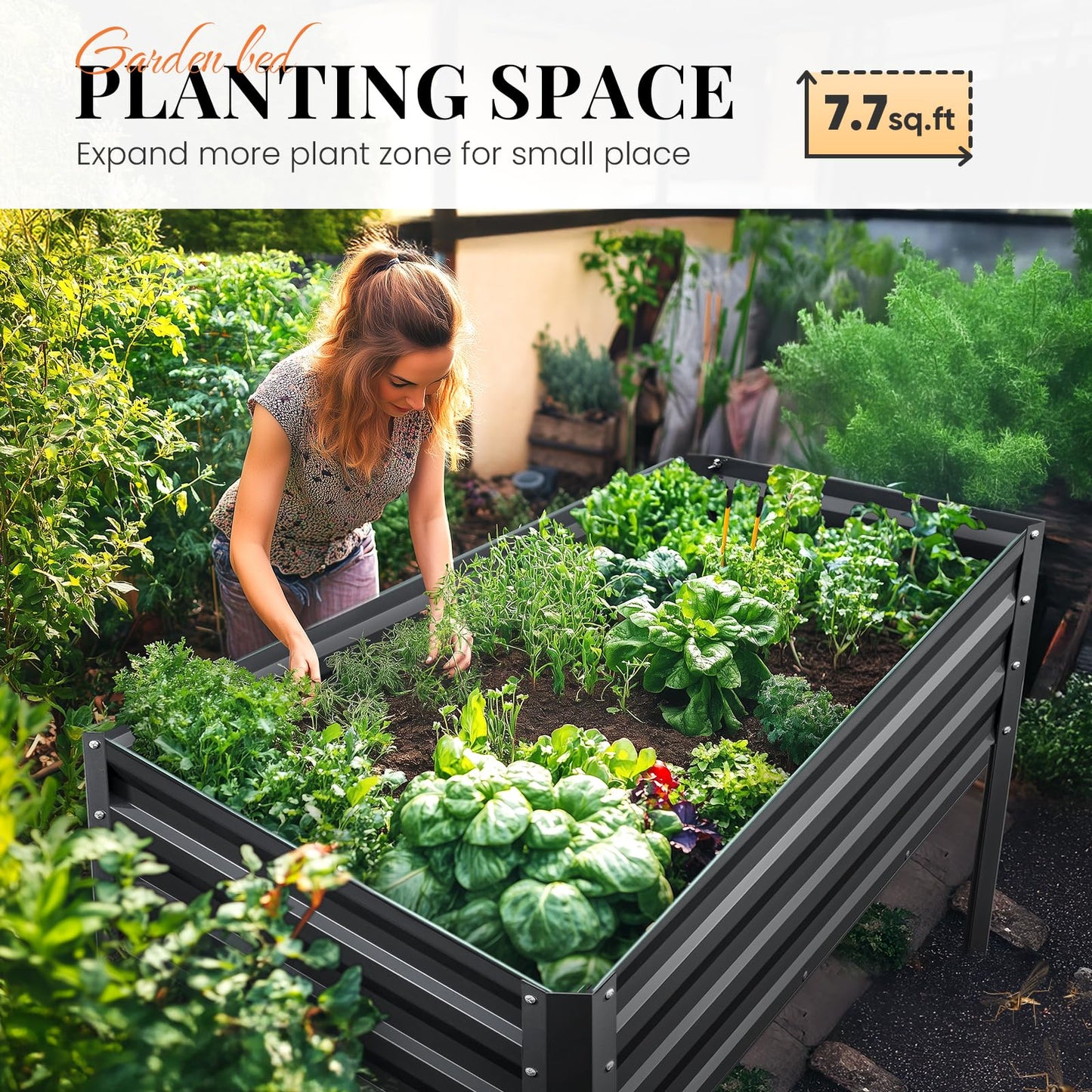 KING BIRD Large Raised Garden Bed with Legs Galvanized Elevated Planter Box 48×24×32 in for Backyard, Patio, Balcony, 400lb Capacity, Dark Grey
