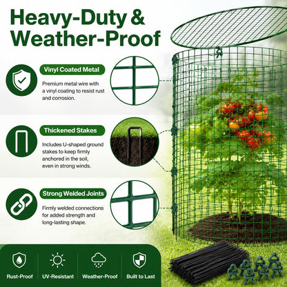 Plant Protectors from Animals 12 x 12 in Metal Chicken Wire Cloche Plant Cages for Outdoor Plants, Garden Fencing Animal Barrier with Detachable Dome Lid, Stakes & Zip Ties (4 Pcs)