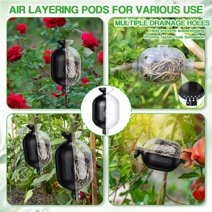AceOrbit 20 Pack Air Layering Propagation Kit with Drain Holes - Half Transparent Tree Root Plant Growing Box with Metal Core Twist Ties Reusable High Pressure Grafting Ball for Fast Propagation Roots