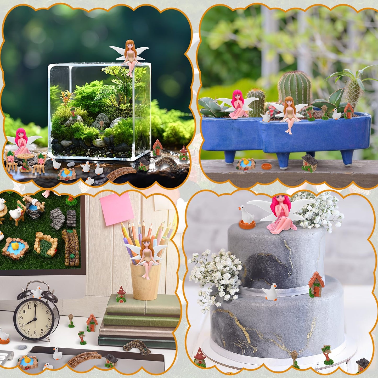 GGSTDDUP 35 Pcs Fairy Garden Accessories Miniatures Garden Kit with Resin Fairies, Duck, Mushroom House & Bridge Miniature Accessories for Terrarium, Dollhouse & Outdoor Decor