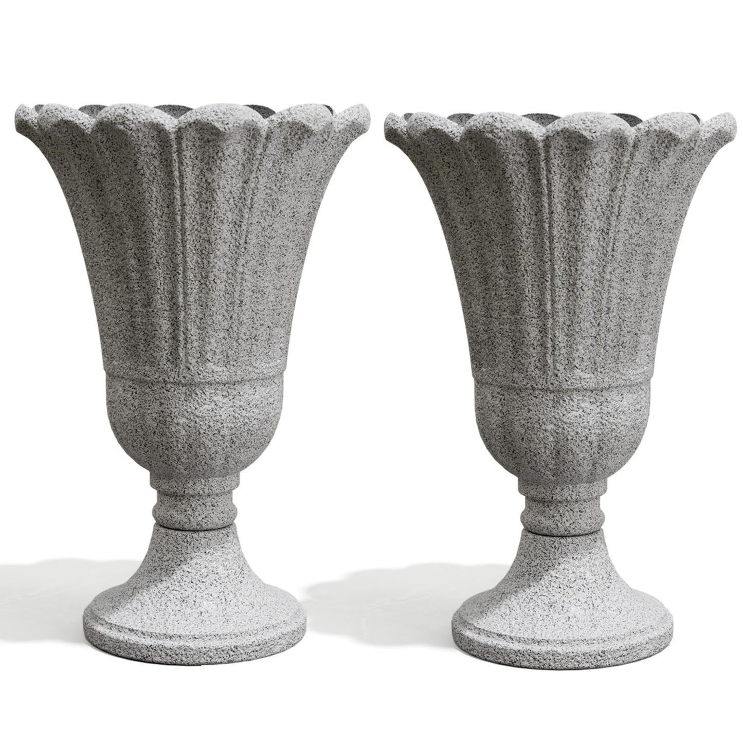 Trygoal 23.6" Tall Plastic Urn Planters for Outdoor Plants with Drainage Holes & Petal Design, Set of 2 Heavy-Duty Classic Indoor Large Flower Pots, Outdoor Planters for Porch/Home/Garden, Gray