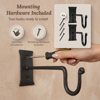 Hooks for Hanging Plants (2 Pack) Perfect for Hanging Planters for Indoor Plants or Outdoor Plants - Non Rusting Wall Hooks for Hanging Plants, Baskets, Lanterns, Feeders (7.5 inches, Black)