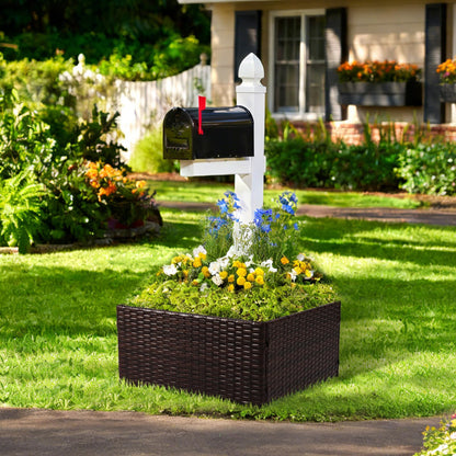 SUNNYPARK Mailbox Posts Wrap Planter Box, 24-inch Handmade Rattan Planter for 4x4 6x6 Posts, All-Weather Decorative Flower Box for Outside