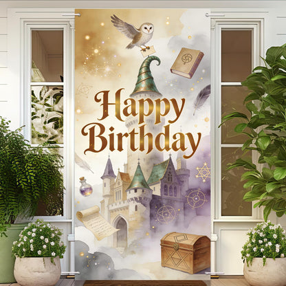 Wizard Birthday Party Decorations Door Backdrop, 6x3ft Witch Theme Banner, Fantasy Magic Party Photo Backdrop for Girls Boys Birthday