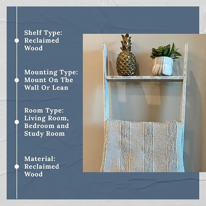 BARNWOODUSA Throw Blanket Ladder – Fully Assembled Reclaimed Wood – Rustic Decorative Ladder for Towels, Quilts, & More – Perfect Farmhouse Decor for Bathroom, Porch, or Living Room,5ft18.