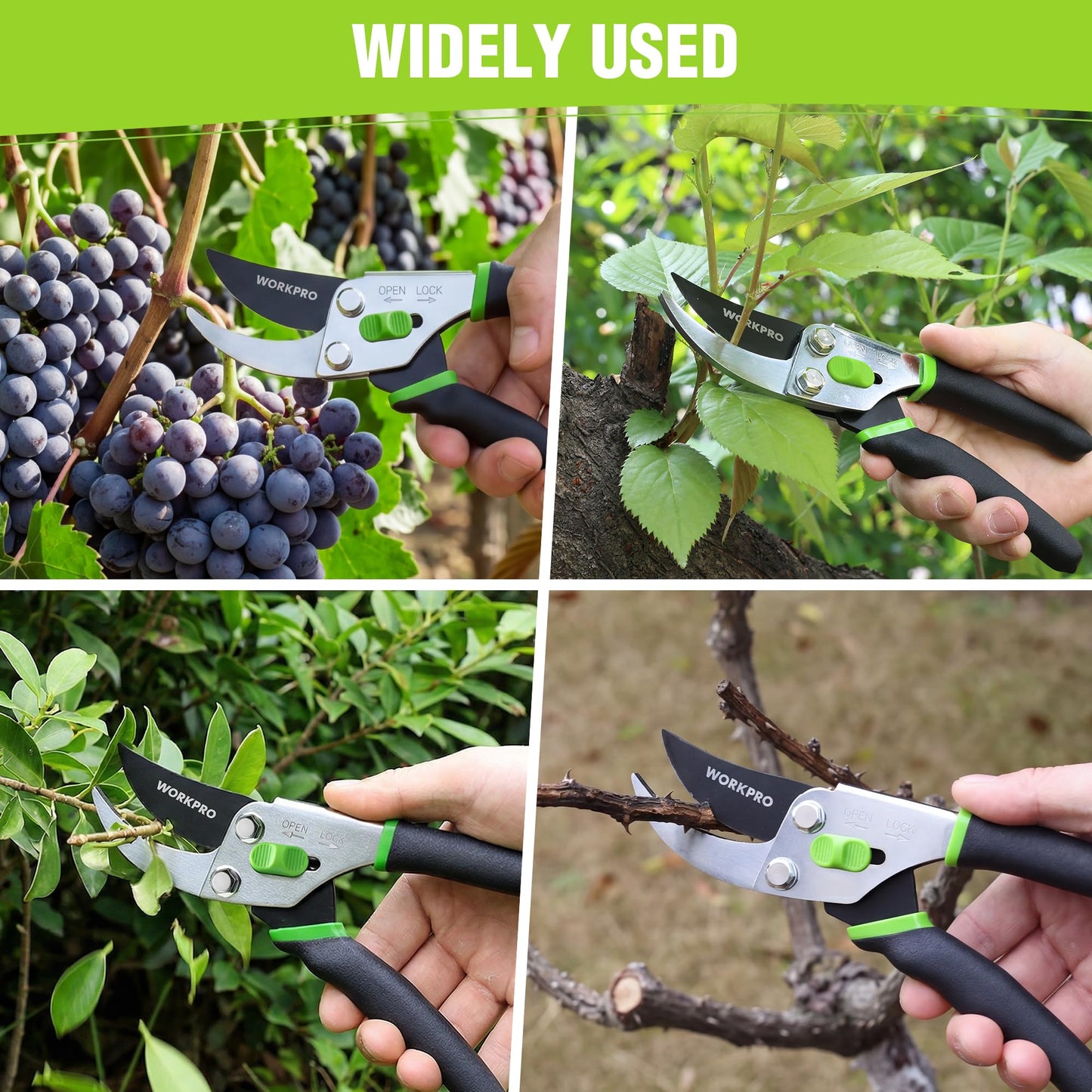 WORKPRO Bypass Pruning Shears, 8.5" Hand Pruner with Non-Slip Grip Handle, Garden Clippers with High Carbon Steel for Branches, Flowers, Fruits, Plants, Bonsai, Gardening Gifts for Women Men
