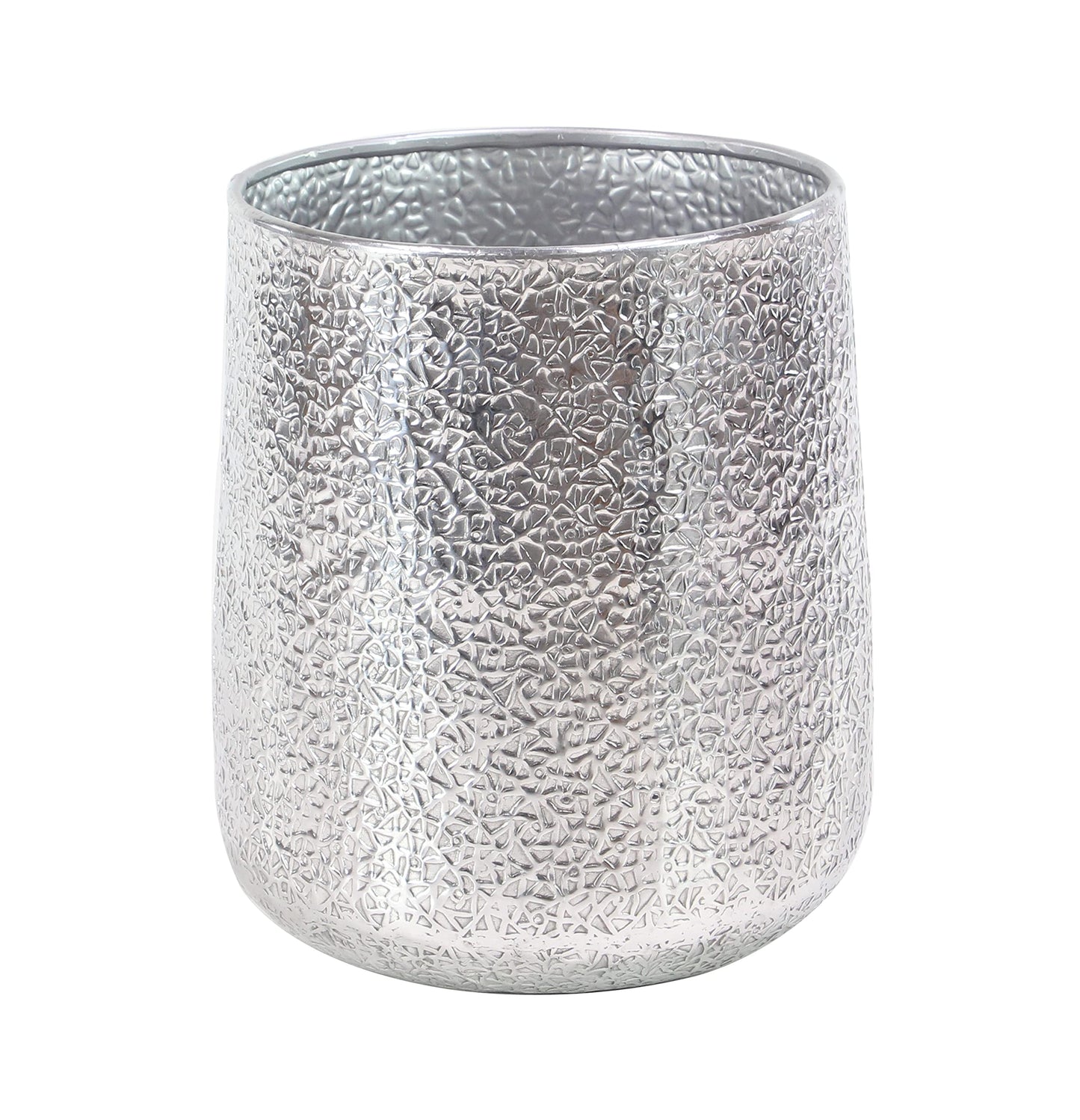 Deco 79 Aluminum Metal Indoor Outdoor Planter Large Planter Pot with Hammered Design, Set of 3 Planters 12", 16", 20"H, Silver