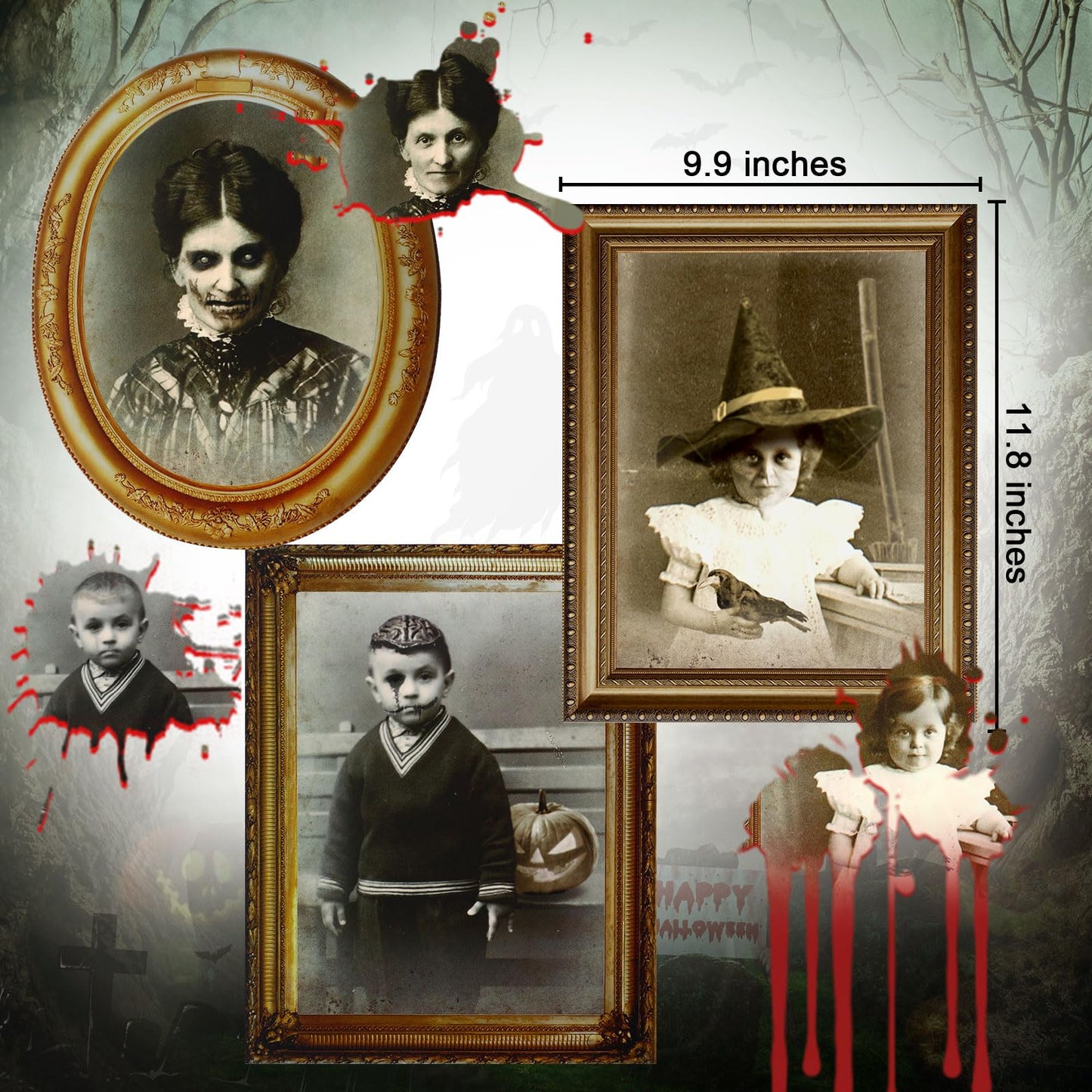 Tuanse Halloween Decorations Indoor 3D Changing Face Pictures Horror Scary Portraits Spooky Ghost Picture Frame Creepy for Wall Halloween Party House(Mixed Style,9 Pcs)