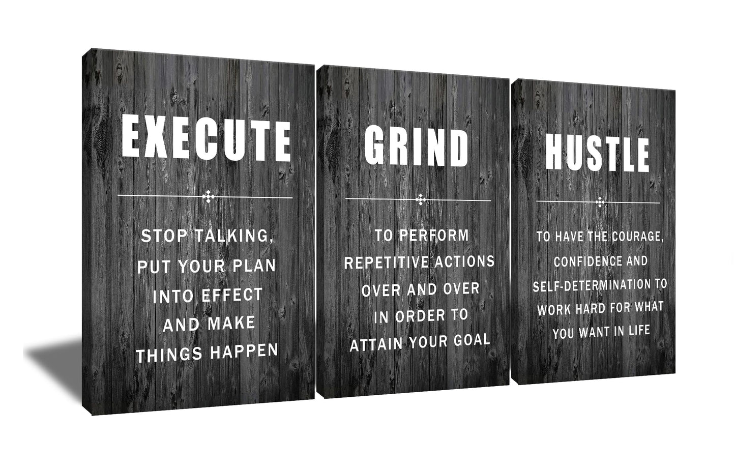 Inspirational Wall Art Execute Grind Hustle Motivational Poster 3 Pieces Canvas Prints Artwork for Living Room Modern Home Decor Painting Pictures Stretched and Framed Ready to Hang [72''Wx 36''H]