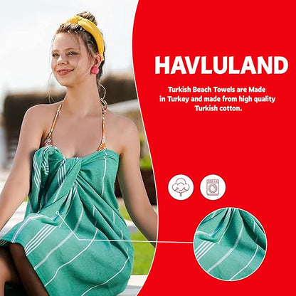 HAVLULAND Turkish Beach Towels, Oversized 40"x72" Turkish Bath Towel, Highly Absorbent Quick Dry Sand Free Beach Towels for Beach Pool Spa Gym Yoga Travel Camping Picnic Blanket - Aquamarine