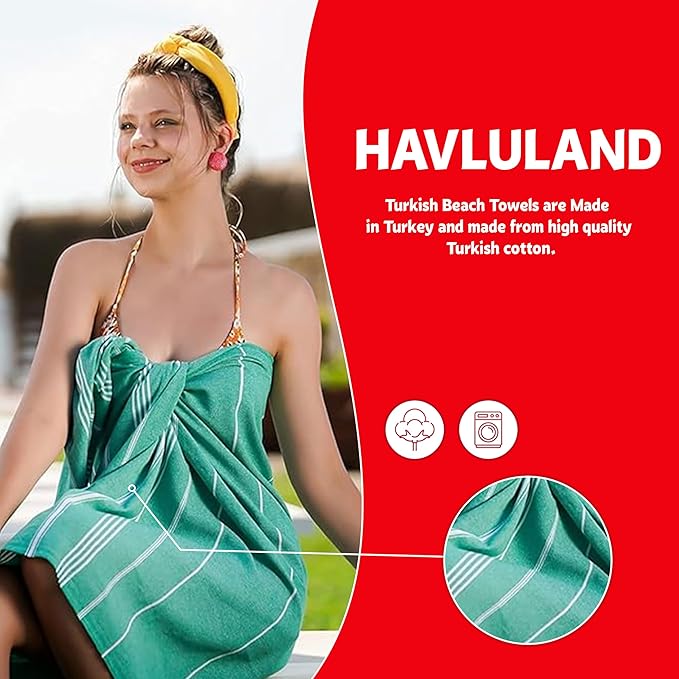 HAVLULAND Turkish Beach Towels, Oversized 40"x72" Turkish Bath Towel, Highly Absorbent Quick Dry Sand Free Beach Towels for Beach Pool Spa Gym Yoga Travel Camping Picnic Blanket - Beige