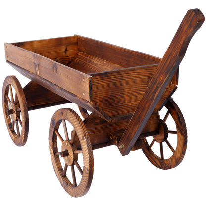 Anyflee Wood Wagon Flower Planter Pot Stand W/Wheels Home Garden Outdoor Decor
