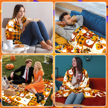 Jansun Halloween Blanket 50 x 60 in Orange Soft Couch Halloween Throw Blanket Living Room Throw for Women Men, Especially for Decor