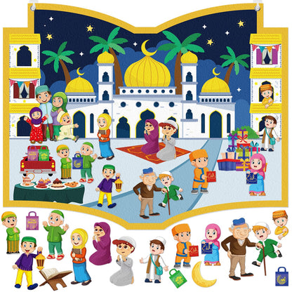Cinrobiye DIY Ramadan Craft Kit – Eid Crafts & Activities, Reusable Felt Mosque, Moon & Stars Set for Classroom, Home, Islamic Holiday Decorations, Party Supplies