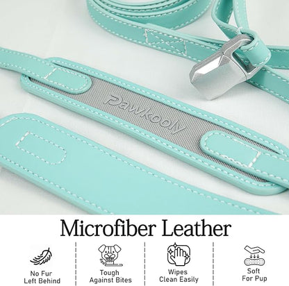 MagEase Dog Collar with 4FT Leash | Adjustable | Anti-Wrinkle, Bite & Stain-Resistant Leather | Soft & Skin-Friendly | 450LB Escape-Proof Magnetic Buckle (Light Blue, Extra Large)