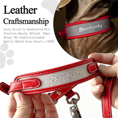 MagEase Dog Collar with 4FT Leash | Adjustable | Anti-Wrinkle, Bite & Stain-Resistant Leather | Soft & Skin-Friendly | 450LB Escape-Proof Magnetic Buckle (Red, Extra Large)