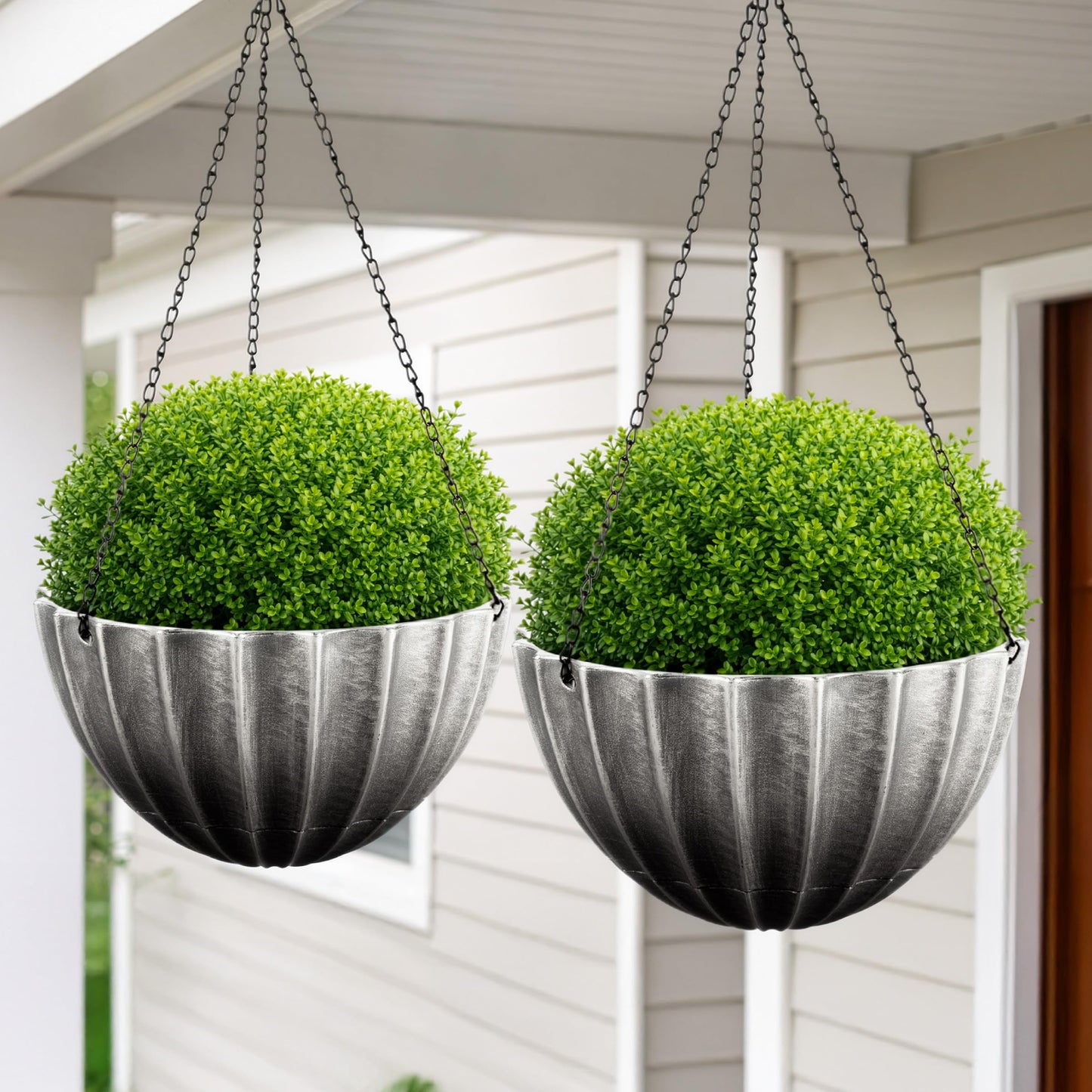 Hanging Planter 2-Pack - 12.5-Inch Durable Plastic Hanging Planters for Indoor Plants or Outdoor Porch Decor with 3 Drainage Holes and Removable Bottom Reservoir by Pure Garden (Gray)