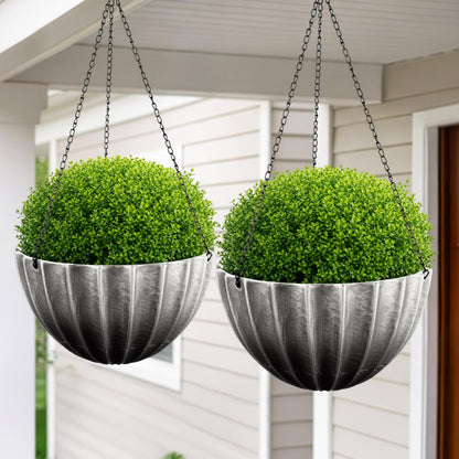 Hanging Planter 2-Pack - 12.5-Inch Durable Plastic Hanging Planters for Indoor Plants or Outdoor Porch Decor with 3 Drainage Holes and Removable Bottom Reservoir by Pure Garden (Gray)