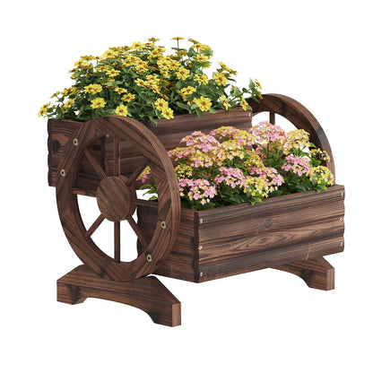 Wieghda Wooden Wagon Planter Flower Cart Farm Stand Garden Decor Planter for Outdoor Patio Balcony Decoration,Rustic Farmhouse Wishing Well Decor Succulent Planter Indoor Backyard (Carbonized)