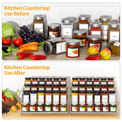 4 Tier Spice Rack for Cabinet, Spice Rack Organizer, Depth Adjustable Spice Holder for Countertop, Cupboard, Pantry, Seasoning Shelf, Metal, Black (1 Pack)