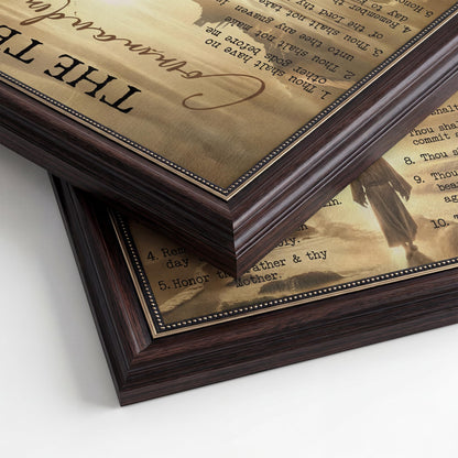 Dark Brown Framed The Ten Commandments Canvas Wall Art Jesus Christ Wall Decor Picture Christian Inspirational Quotes Poster Print Painting for Church Living Room Bedroom Home Decoration